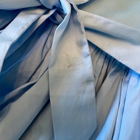 Solid Blue Smocked Dress Pink Rose Embroidery Peter Pan Collar & Sock Bundle - Picture 8 of 14